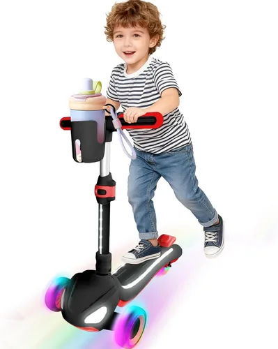 Patinete eléctrico de 3 ruedas para niños de 3 a 10 años, con cesta de almacenamiento, pantalla LCD, luces de cuerpo completo, cubierta ancha, L
