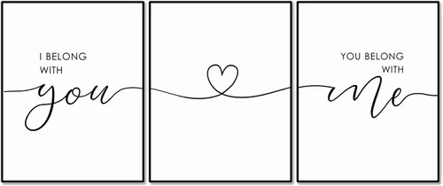 OFlyDesigns - Juego de 3 impresiones de arte de pared para parejas, decoración de dormitorio con texto en inglés "I Belong With You", obra de arte