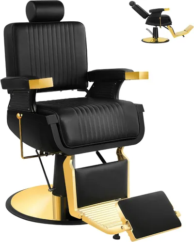 Miniatura 10 de Hydraulic Barber Chair All Black, 550LBS Heavy Duty Barbershop Chair, Adjustable Reclining Salon Chair, Professional Hair Stylist Chair for
