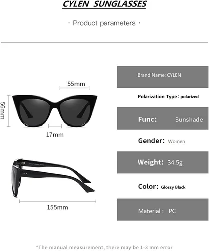 Miniatura 5 de CYLEN Cateye - Lentes de sol para mujer, protección UV 400, lentes de sol polarizados