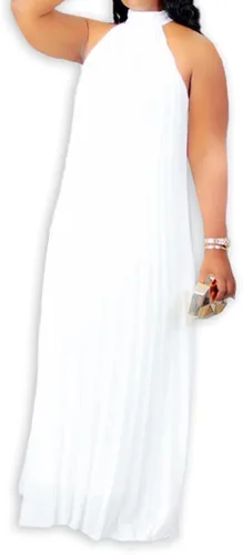 Miniatura 2 de Aro Lora Vestido largo de gasa sin mangas para mujer, estilo casual, con cuello halter, plisado, holgado, de talla grande