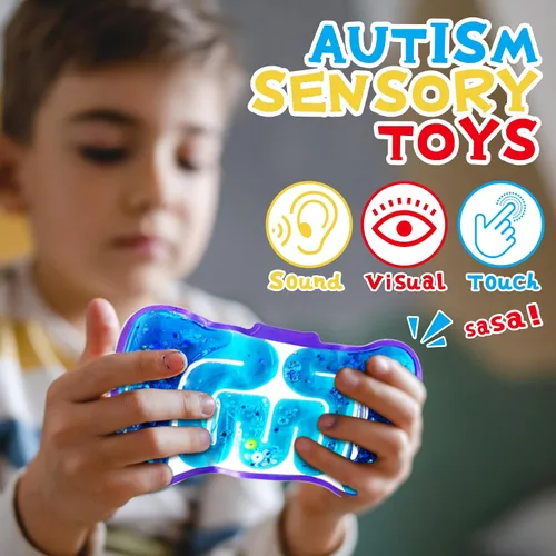 Miniatura 6 de Paquete de 8 juguetes de apretar para niños, tubo sensorial blando con cuentas de laberinto, gominola colorida, lentejuelas brillantes, juguetes