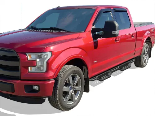 Miniatura 6 de APS Estribos tubulares negros de 6 pulgadas estilo desplegable con barras Nerf compatibles con Ford F150 SuperCrew Cab 2015-2026 y F150 Lightning