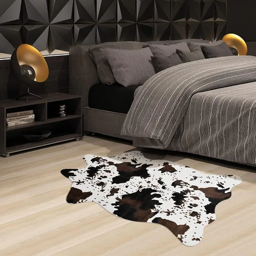 Miniatura 5 de Alfombra de piel de vaca sintética, bonita alfombra con estampado de vaca para decoración occidental, alfombra antideslizante para dormitorio, sala