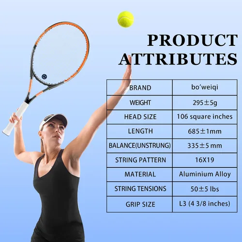 Miniatura 4 de bo'weiqi Juego de raquetas de tenis recreativas de 27 pulgadas para 2 jugadores, raquetas de tenis ligeras preencordadas para principiantes, incluye