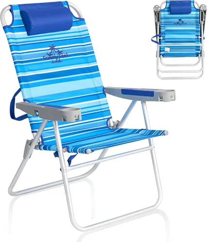 Miniatura 16 de SUNNYFEEL Silla de Playa Plegable Extra Ancha de 28", 5 Posiciones Completamente Reclinable, Silla de Camping Portátil de 17" de Alto con Portavasos