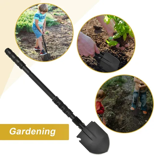 Miniatura 8 de Pala de campamento, (24.21 pulgadas) Survival Off Road E Tool Pala plegable con pico, bolsa portátil, acero de alto carbono, para excavar