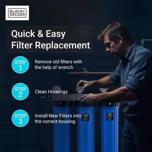 Miniatura 4 de BLACK+DECKER Juego de filtros de repuesto para toda la casa, filtro de agua con sistema de filtración de 3 etapas con UV, probado IAPMO R&T, sellado