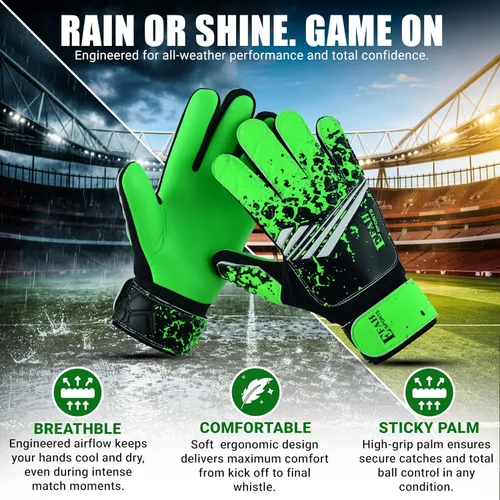 Miniatura 2 de Guantes de portero de fútbol para niños y jóvenes, guantes de portero de fútbol con agarres fuertes Verde
