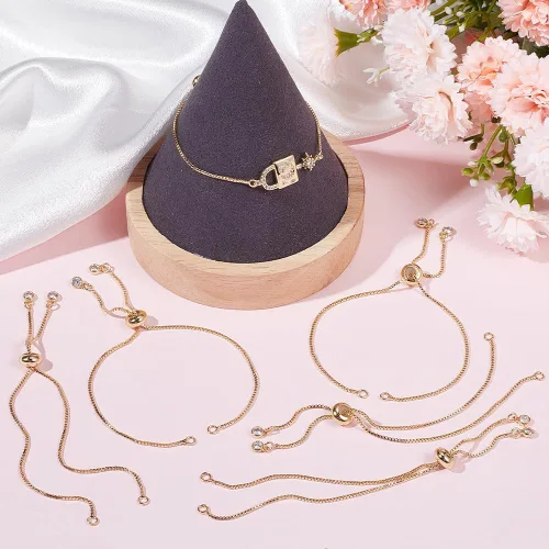 Miniatura 4 de Beebeecraft 1 caja de 6 pulseras deslizantes ajustables chapadas en oro de 18 quilates con circonita cúbica italiana con cuentas de bola italiana