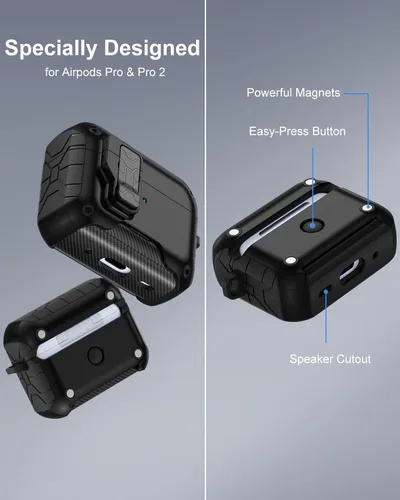Miniatura 9 de Lerobo Funda para AirPods Pro 2, Compatible con Apple Airpod Pro Case de 2ª/1ª Generación con Soporte para Teléfono, Bloqueo Magnético y Kit