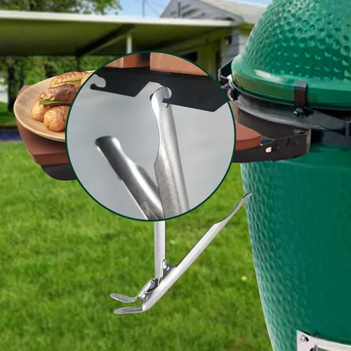 Miniatura 6 de Agarre elevador de rejilla de parrilla, agarrador de rejilla de acero inoxidable, herramienta elevadora de parrilla para huevo verde grande, Kamado
