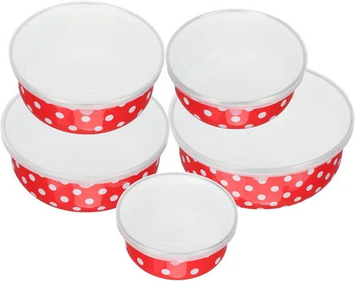 Miniatura 2 de Hemoton Juego de 5 cuencos para mezclar con tapas, revestimiento esmaltado, apilables, para ensalada, pasta, pastel, galletas, cereales, sopa
