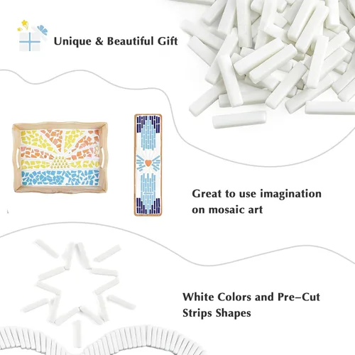 Miniatura 8 de Youway Style Azulejos de Mosaico Blancos para Manualidades a Granel, 150g Tiras de Formas de Piezas de Vidrio de Mosaico, Kit de Manualidades
