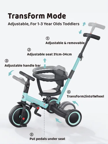 Miniatura 6 de newyoo Triciclos para niños pequeños de 1 a 3 años, bicicleta de equilibrio para bebés, regalo de Navidad y cumpleaños para niños y niñas, triciclo