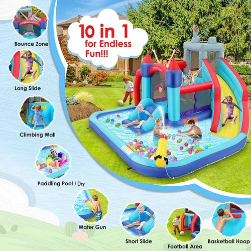 Miniatura 5 de AKEYDIY Bounce House - Tobogán acuático para niños grandes de 8 a 12 y 3 a 10, combo de parque acuático inflable con toboganes dobles, área