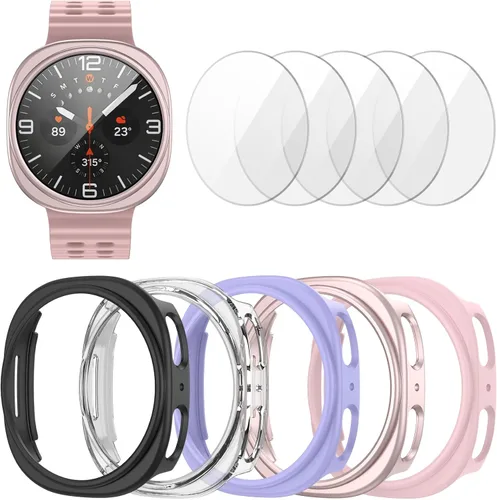 Miniatura 8 de [Paquete de 5+5] Funda protectora de pantalla para Galaxy Watch 7 de 40 mm, cubierta protectora impermeable + protector de pantalla de vidrio