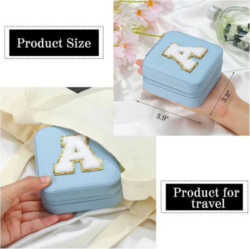 Miniatura 5 de Parima - Joyero pequeño esencial para viajes, organizador de joyerìa, regalo de hija para mamá, azul cielo, letra T