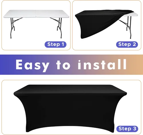 Miniatura 9 de Nasitos Paquete de 2 Manteles Ajustados de Spandex Negro para Mesas de 4 Pies - Cubierta para Mesa Plegable con Respaldo Abierto, Tela Lavable