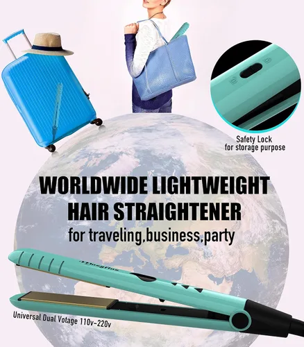 Miniatura 7 de Plancha plana de cerámica de calentamiento rápido 2 en 1, pantalla LCD de temperatura, placas anchas para cabello corto/largo, alisador de viaje