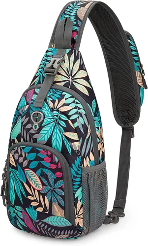 G4Free Bolso bandolera RFID, mochila cruzada para el pecho, bolso de hombro para senderismo al aire libre Hoja Azul
