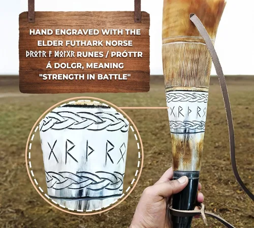 Miniatura 5 de Norse Tradesman Cuerno de guerra vikingo: trompeta de batalla de cuerno de soplado de 18 pulgadas hecha de auténtico cuerno de buey premium, una