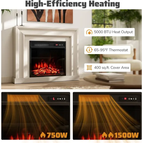 Miniatura 5 de Tangkula Inserto de chimenea eléctrica de 18 pulgadas, con control remoto, colores de llama ajustables y brillo, protección contra