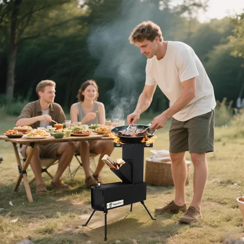 Miniatura 2 de Estufa de cohete portátil plegable de leña para acampar para cocinar al aire libre, picnic, barbacoa, caza, pesca, estufa de cohete de bolsillo