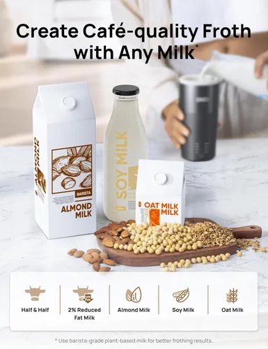 Miniatura 5 de DREO Espumador de leche, espumador eléctrico 4 en 1 para café, máquina de espuma fría y caliente para capuchino, blanco plano, café con leche