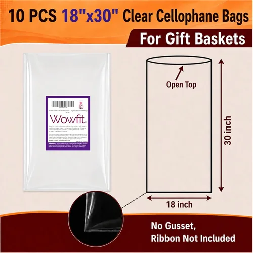 Miniatura 4 de Wowfit - Juego de 10 bolsas de celofán transparentes perfectas para cestas de regalo, regalos, bodas, fiestas de novia o de bebé y más