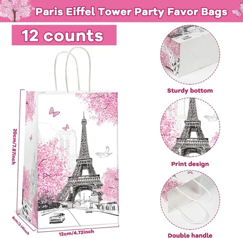 Miniatura 2 de ZOIIWA 12 bolsas de regalo de la Torre Eiffel de París, bolsas de dulces de primavera rosa de la Torre Eiffel, bolsas de regalo de la Torre Eiffel