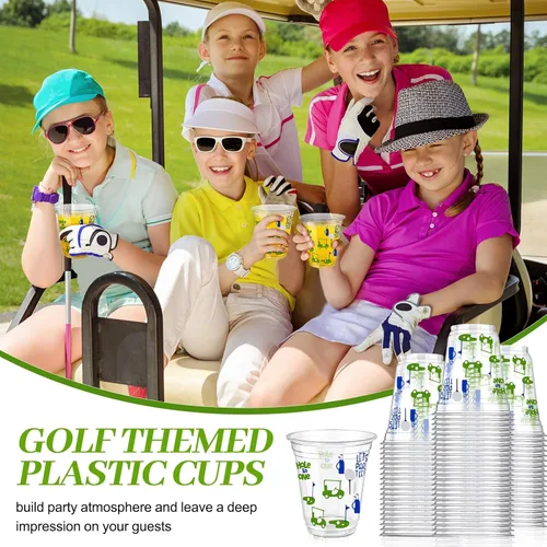 Miniatura 4 de Qinyoung 100 unidades de suministros para fiestas de pelotas de golf Masters a granel, vasos de plástico transparente de 12 onzas, desechables, Azul