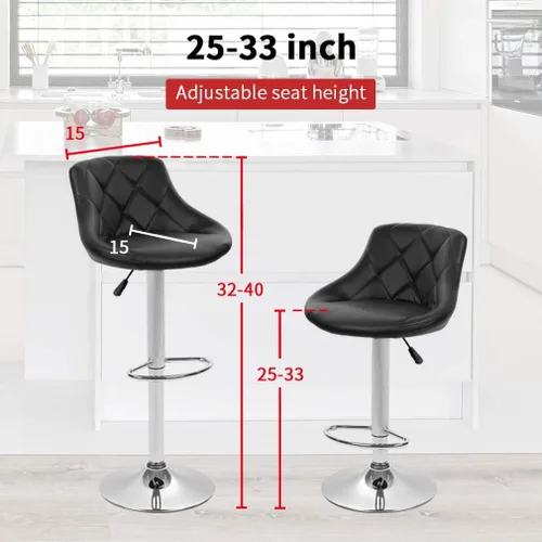 Miniatura 8 de BestOffice Taburetes de bar de altura de mostrador, juego de 2 taburetes de bar giratorios, sillas de bar ajustables en altura con respaldo de cuero