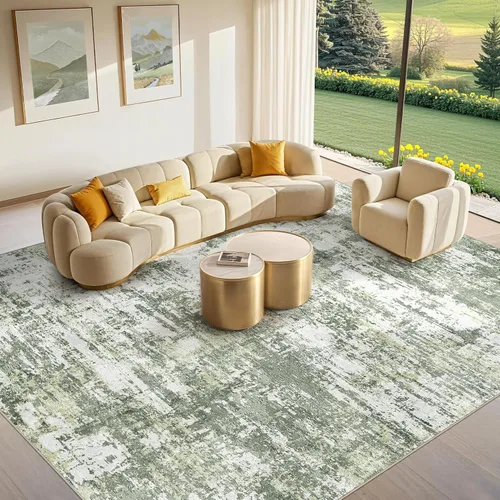 Miniatura 55 de Tortania Alfombra redonda lavable de 5 pies para sala de estar: Alfombra moderna abstracta neutra grande suave y delgada – Alfombra antideslizante