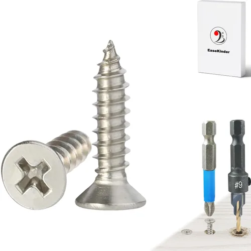 Miniatura 23 de Tornillos para madera, 60 tornillos Phillips de cabeza plana, tornillos de acero inoxidable 304 con kit de avellanado de madera ajustable