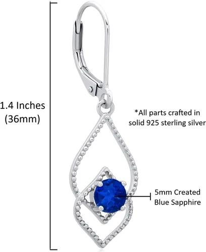 Miniatura 5 de Genuine or Created Gemstone Dangle Earrings for Women in 925 Sterling Silver with Leverback and 5mm Birthstone by MAX + STONE