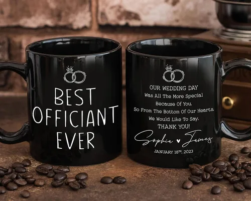 Miniatura 2 de AWE-CREATIVES Taza negra personalizada con el mejor oficiante de la historia, regalo personalizado para bodas, regalos de boda, pareja, taza de café