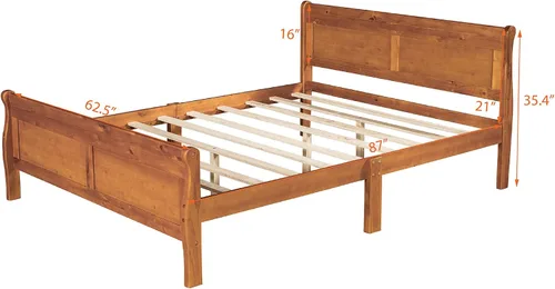 Miniatura 2 de Harper & Bright Designs Base de cama individual de madera maciza para niños, marco de cama de plataforma individual con cabecero, estribo, soporte