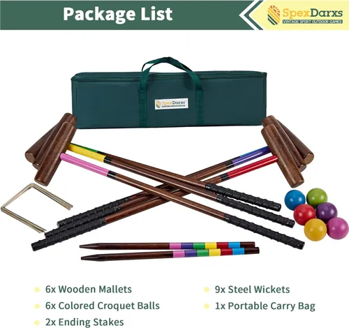 Miniatura 7 de SpexDarxs Juego de croquet para seis jugadores, juego de croquetas de 35 pulgadas con mazos de madera de primera calidad, bolas
