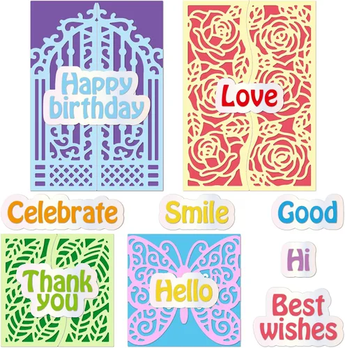 INFUNLY 13 Piezas Troqueles en Forma de Tarjeta 3D para Hacer Tarjetas Tarjeta de Invitación Fondo Troqueles de Corte Flor Metal Palabra Troquel