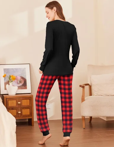 Miniatura 158 de Ekouaer Conjunto de pijama de manga larga para mujer, ropa de dormir suave con cuello redondo y bolsillos