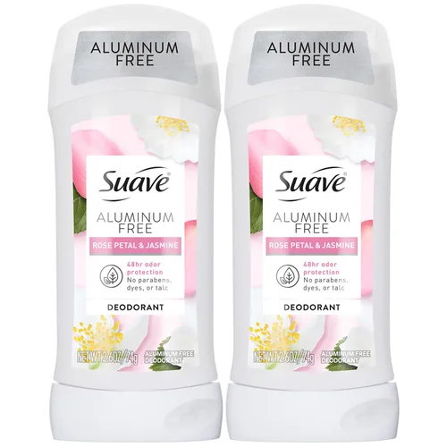 Suave Desodorante sin aluminio, paquete de 2, pétalo de rosa y jazmín, 2.6 oz Ea
