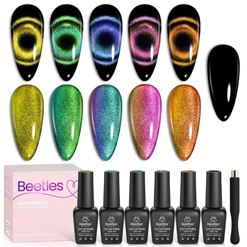Miniatura 26 de Beetles - Juego de esmaltes de gel azul, esmalte de uñas de gel plateado azul marino oscuro con purpurina, 6 colores, lámpara UV para remojar uñas