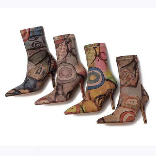 Miniatura 8 de vivianly Botines elásticos con punta puntiaguda, botas de tobillo a media pantorrilla, botas de tacón de aguja para mujer