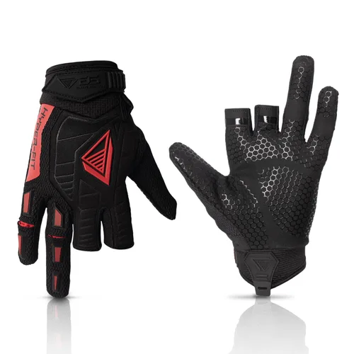 Glove Station Hyper-Fit - Guantes tácticos de tiro y trabajo – Rojo, talla Grande, diseño sin dedos de 2 dedos para paintball y equipo de Airsoft
