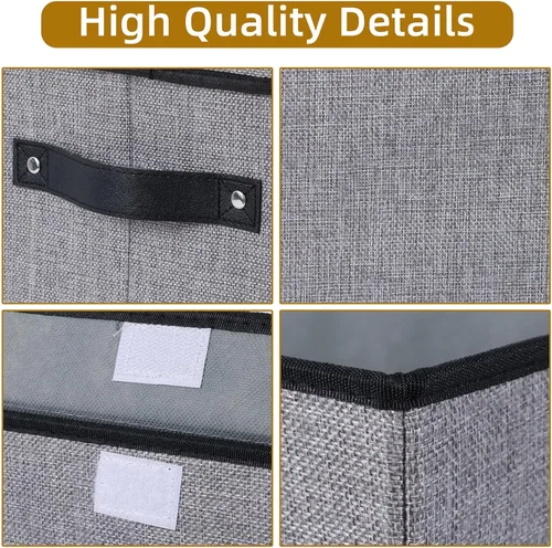 Miniatura 6 de Cesta de almacenamiento de tela con tapa, organizador decorativo de lino para armario, caja de almacenamiento de 15 x 9.8 x 9.8 pulgadas con asas