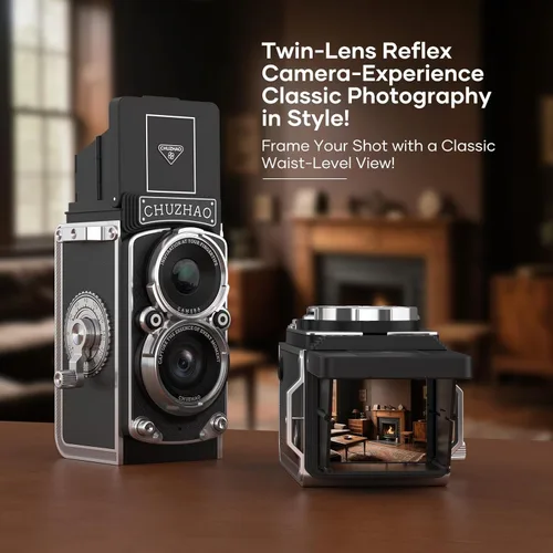 Miniatura 6 de Mini cámara digital vintage, cámara digital portátil retro de doble lente estilo reflejo con tarjeta de 16 GB, fotos de 12 MP