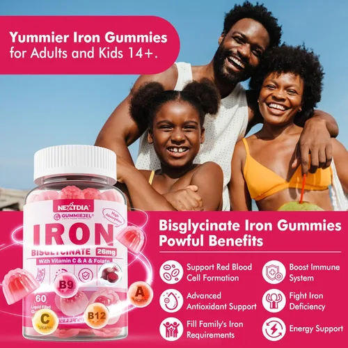 Miniatura 7 de Gomitas de hierro para mujeres y hombres, gomitas de bisglicinato de hierro de 26 mg, más vitamina C, folato, raíz de remolacha, B12 y zinc