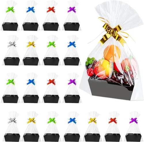 Fainne 74 cestas vacías a granel para regalos, cesta de regalo vacía a granel, incluye 20 bandejas de cartón kraft con asas, 30 bolsas, 24 lazos