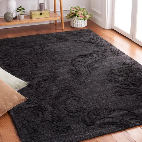 SAFAVIEH Jardin Collection - Alfombra de área de 5 x 8 pies, color negro, lana hecha a mano, ideal para zonas de alto tráfico en sala de estar,